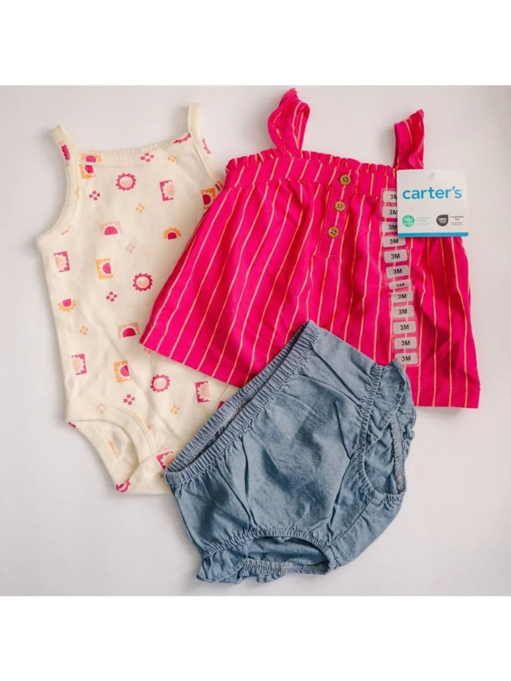 Carter’s Baby Girl 3M Pink Striped Dress & Chambray Bloomers Set NWT